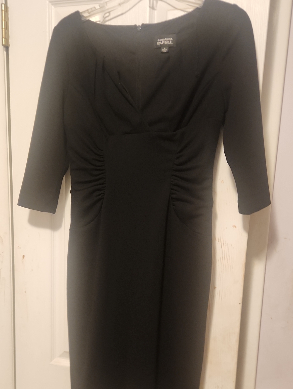 Adrianna Papell Black Midi Ruched Sheath Dress